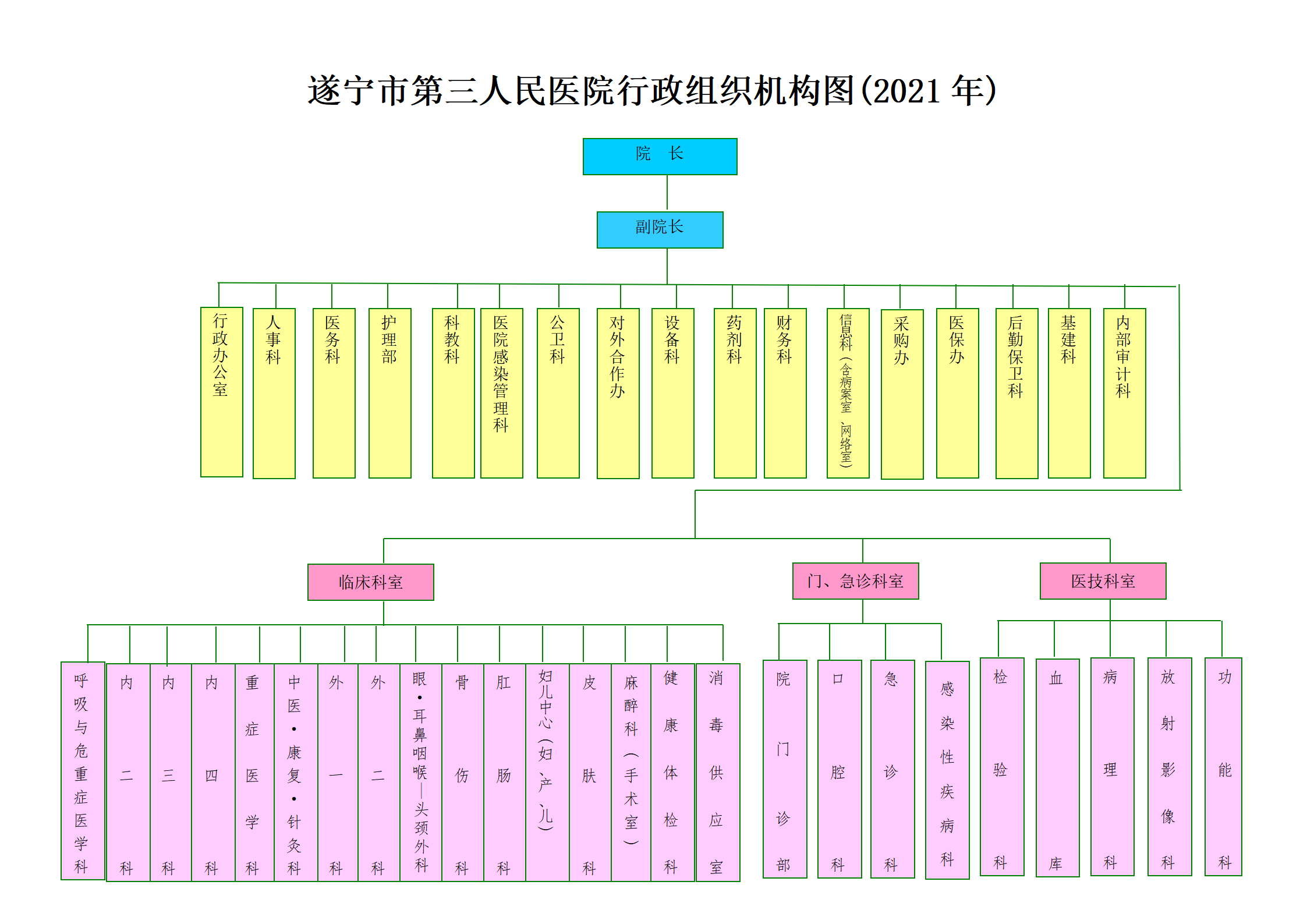 遂宁市第三人民医院行政组织机构图(2021年)